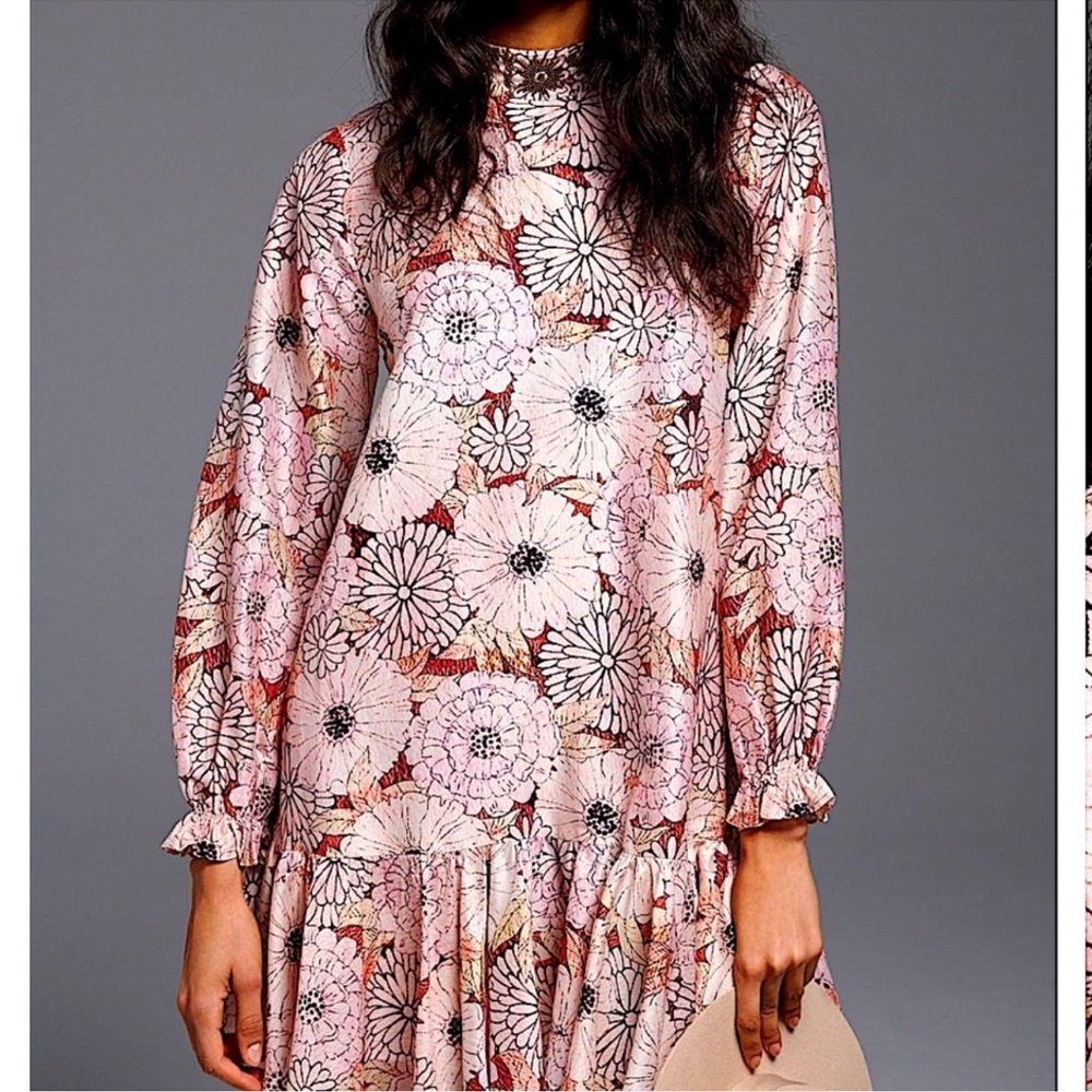 Anthropologie Pink Floral Mini Dress